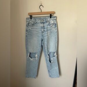 American Eagle Light Blue Distressed Super High Rise Ankle Straight Jeans